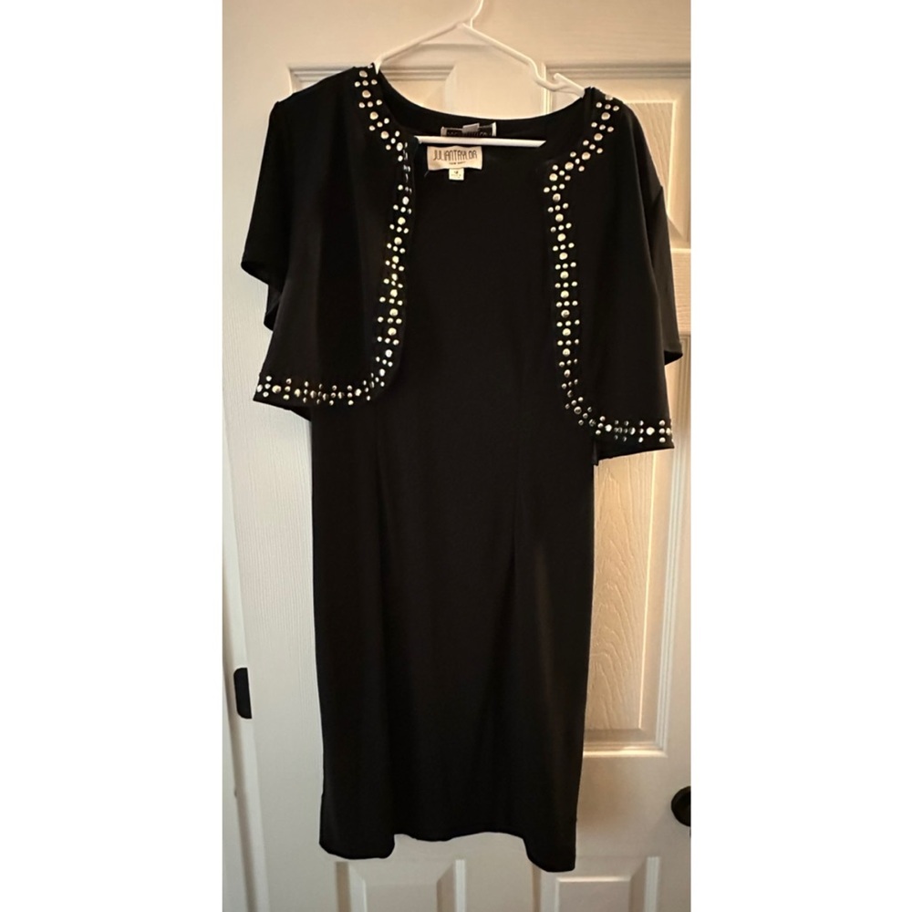 Julian Taylor Black Midi Dress with Silver Accents